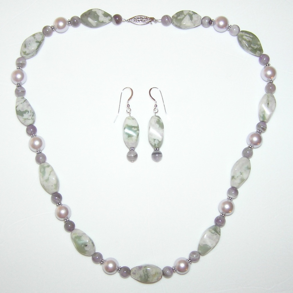 Peace "Jade"  & Amethyst Sterling Necklace Set